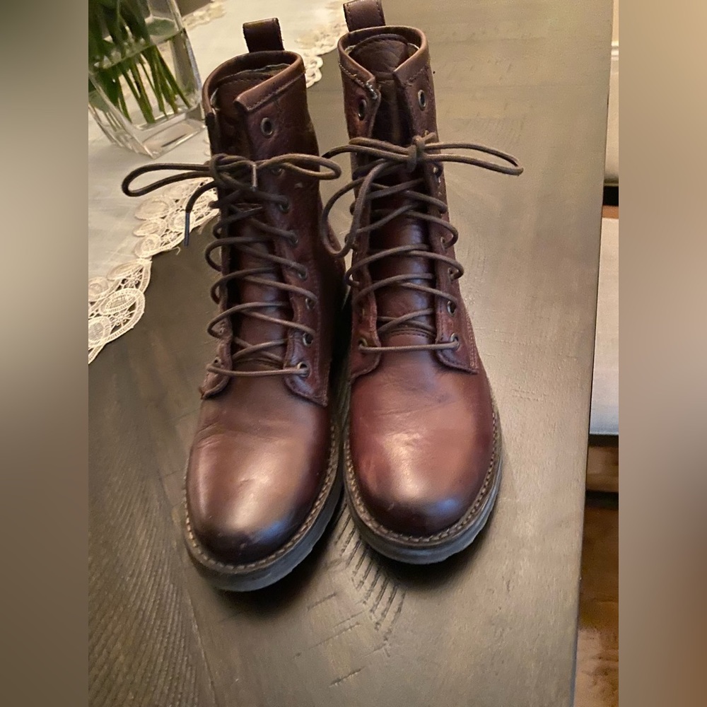Frye Veronica combat leather boots, brown, size 5,5